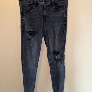 American Eagle Outfitters Black Ripped Hi Rise Jegging Size 10 Regular